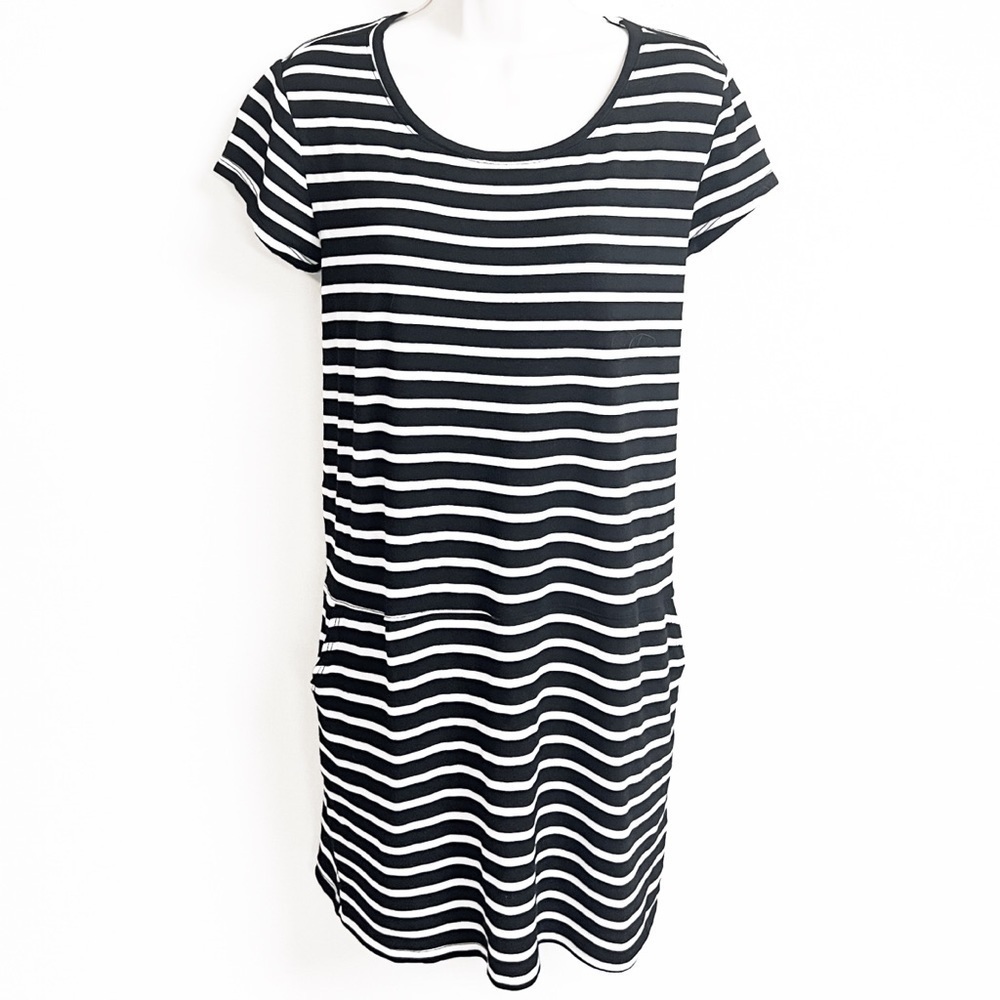 Caslon striped scoop neck cap sleeve casual mini dress pullover pockets